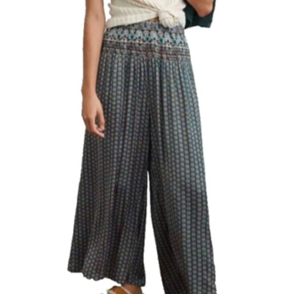 Anthropologie Aria Wide Leg Palazzo Pants Green Medallion Floral Size Small - Picture 3 of 10